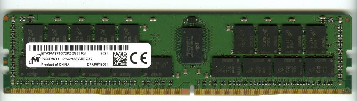 Micron、DDR4-2666、ECC Registered、32GB、中古 　　　　 　reg rdimm サーバー用　Z4G4で動作確認済み　2021