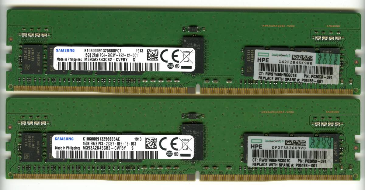 HPE純正 SAMSUNG DDR4-2400 ECC REG 3枚 計24GB