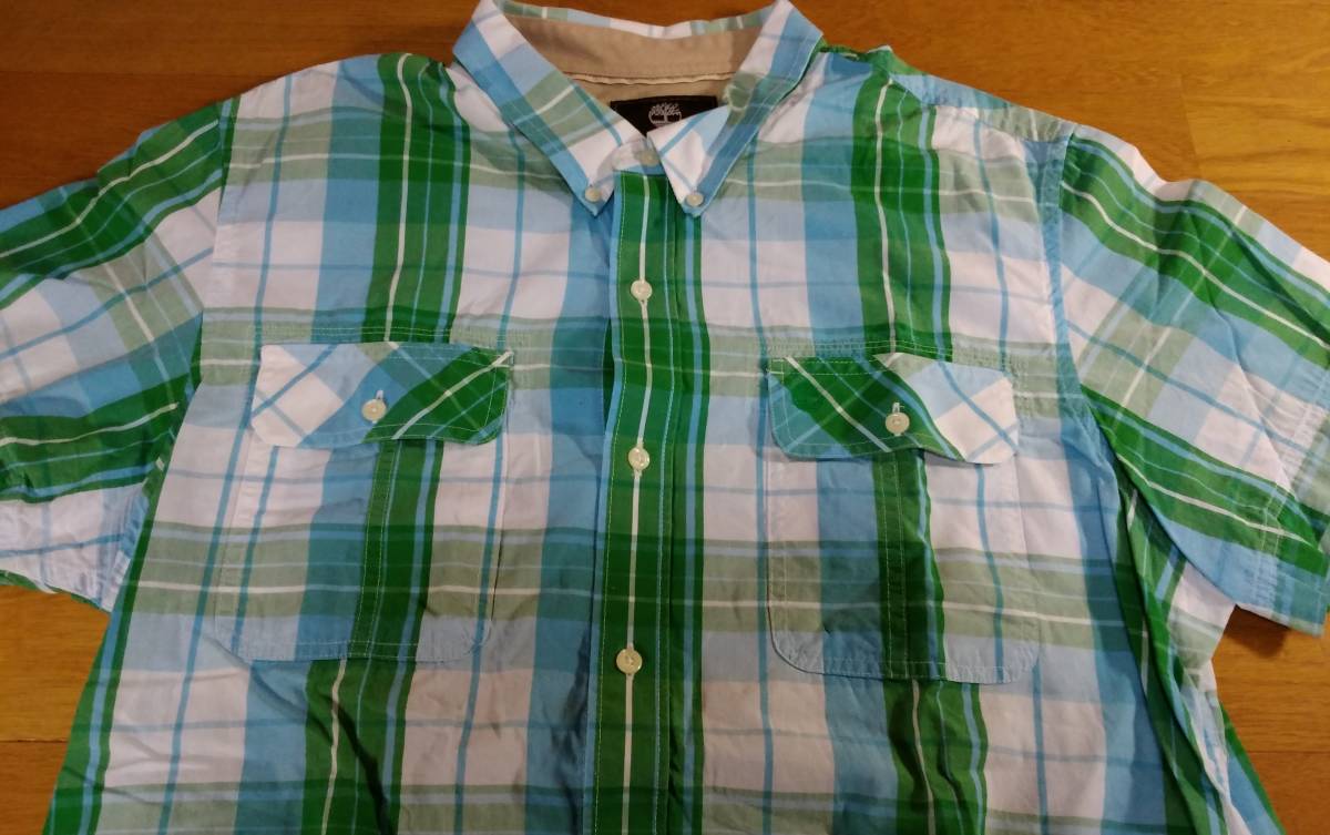 Timberland/ Timberland SLIM FIT short sleeves shirt SIZE:XXL light blue green postage 215 jpy ~