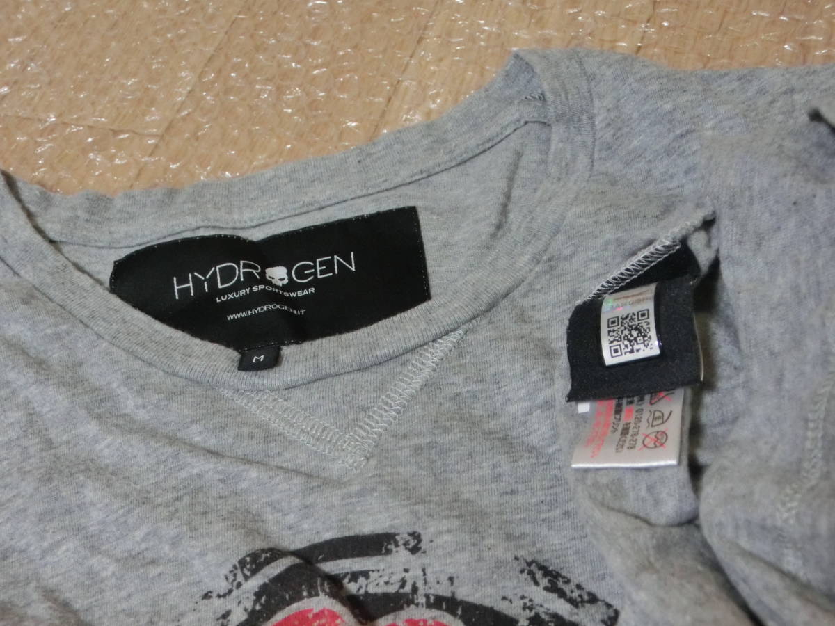 HYDROGEN/ハイドロゲン/スカルプリント半袖Tシャツ♪ライトグレー/sizeM/定形外可_画像4