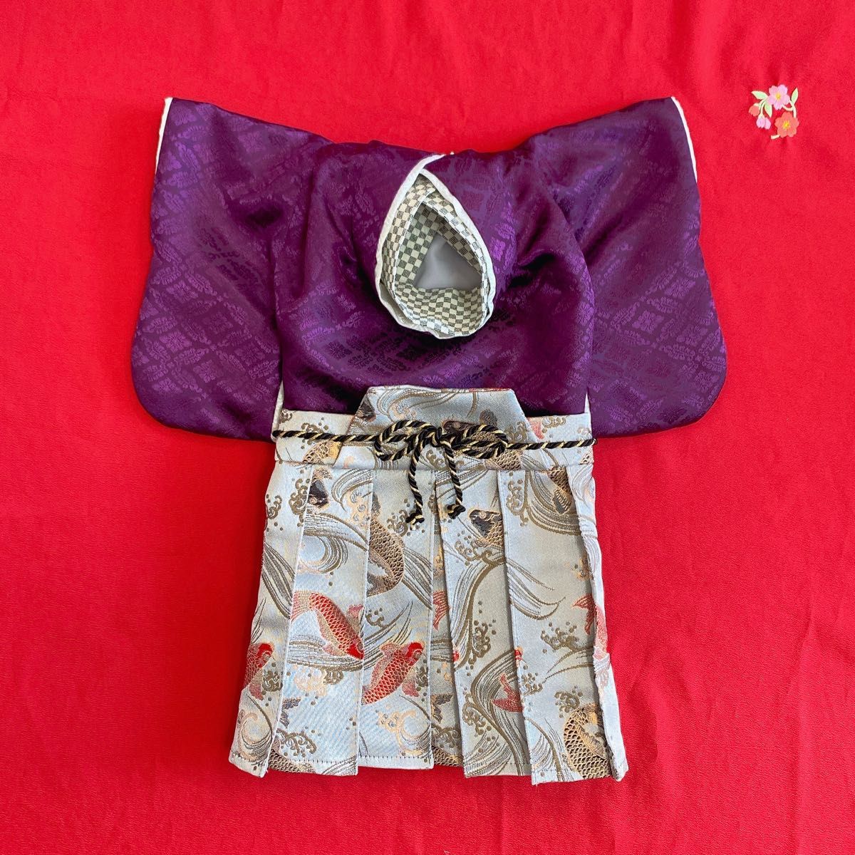 犬の袴 犬用本格着物&袴セット M 鯉柄金襴 江戸紫×グレー 犬服