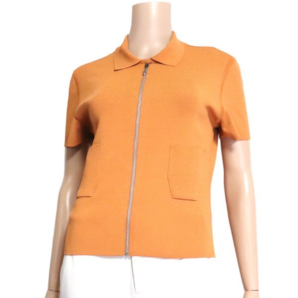 新品同様/ランセル LANCEL ジップアップジャケット 表記 M 9号 相当 オレンジ ニット素材 薄手 半袖 お出掛け 春夏 アウター レディース