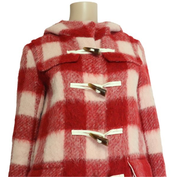  as good as new / ef-de ef-de duffle coat inscription 9 number M 38 number corresponding red pink alpaca moheya check pattern .... autumn winter outer lady's 
