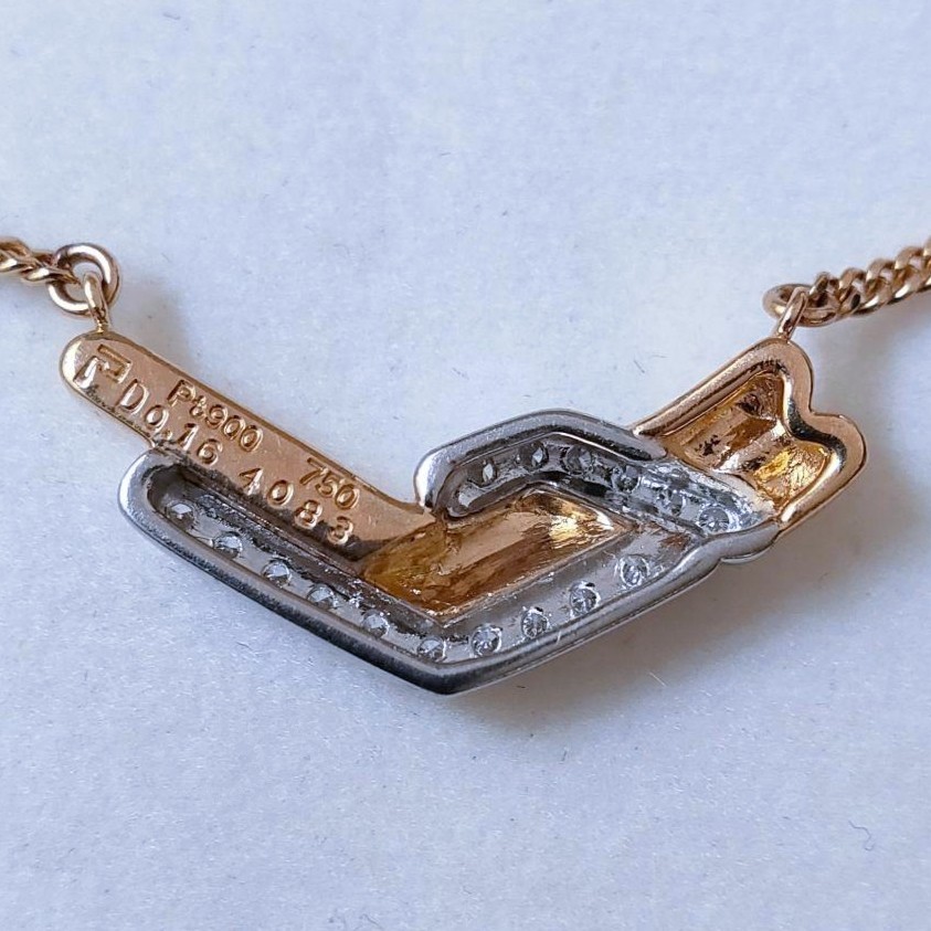 ポーラ ダイヤモンド ネックレス K18YG Pt900 0.16ct 8.9g-