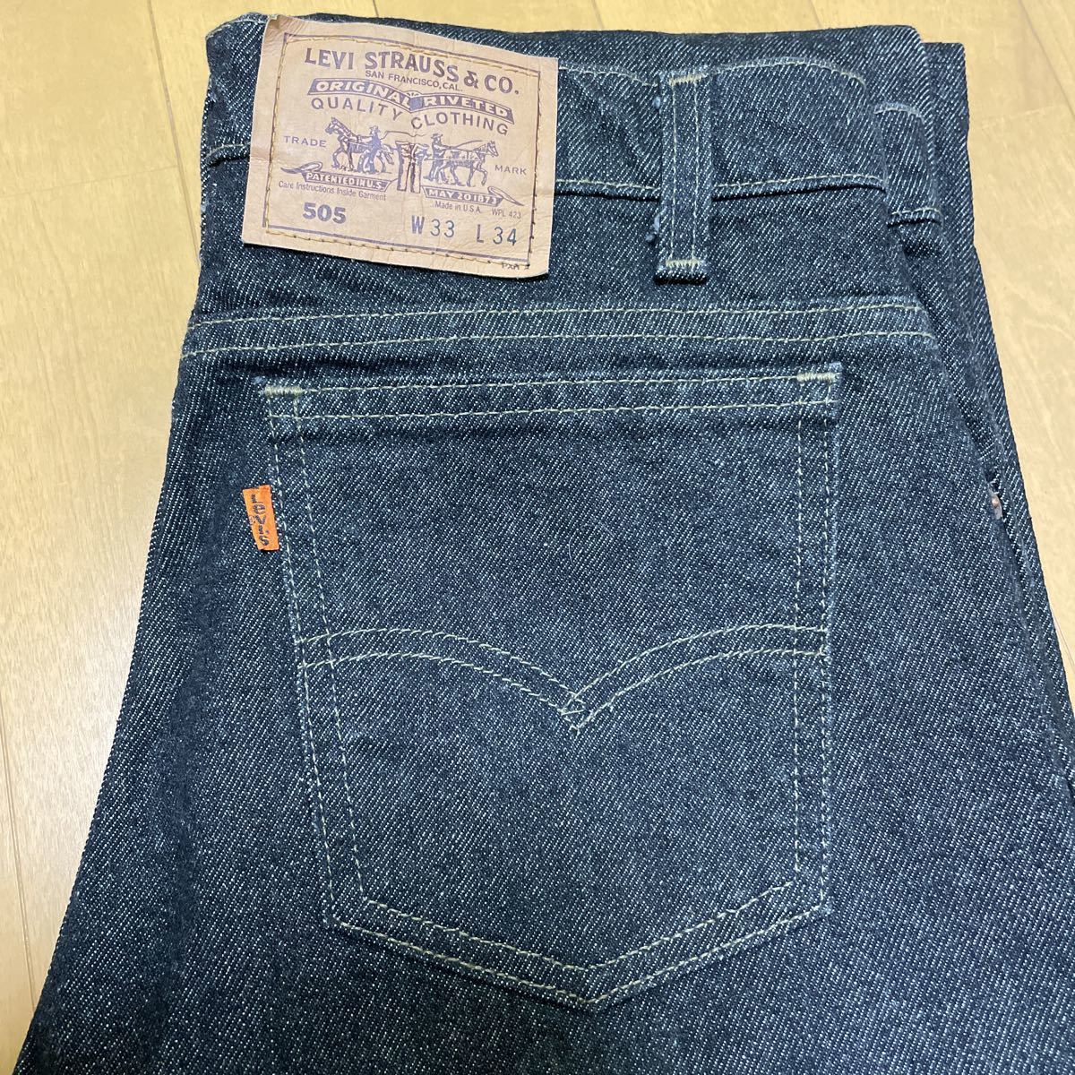 パターン 濃色 34×32 Levi's 505 米国製 後染め ブラックデニム