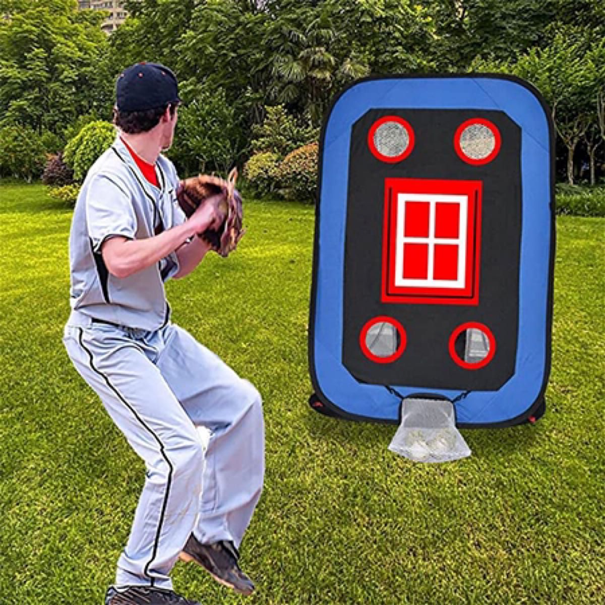 Galileo 野球投球ネット ストライクゾーン付き ストラックアウト 0.9×1.2×1.37ｍ ポップアップ式 収納バッグ付き