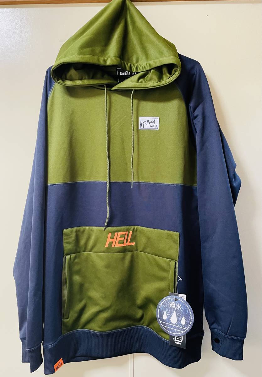 ☆23モデル・即決☆新品☆HELLOID BONDED HOODIE OLIVE オリーブネイビー Lサイズ 撥水パーカー ヘルロイド 耐水撥水大処分51%OFF_画像5