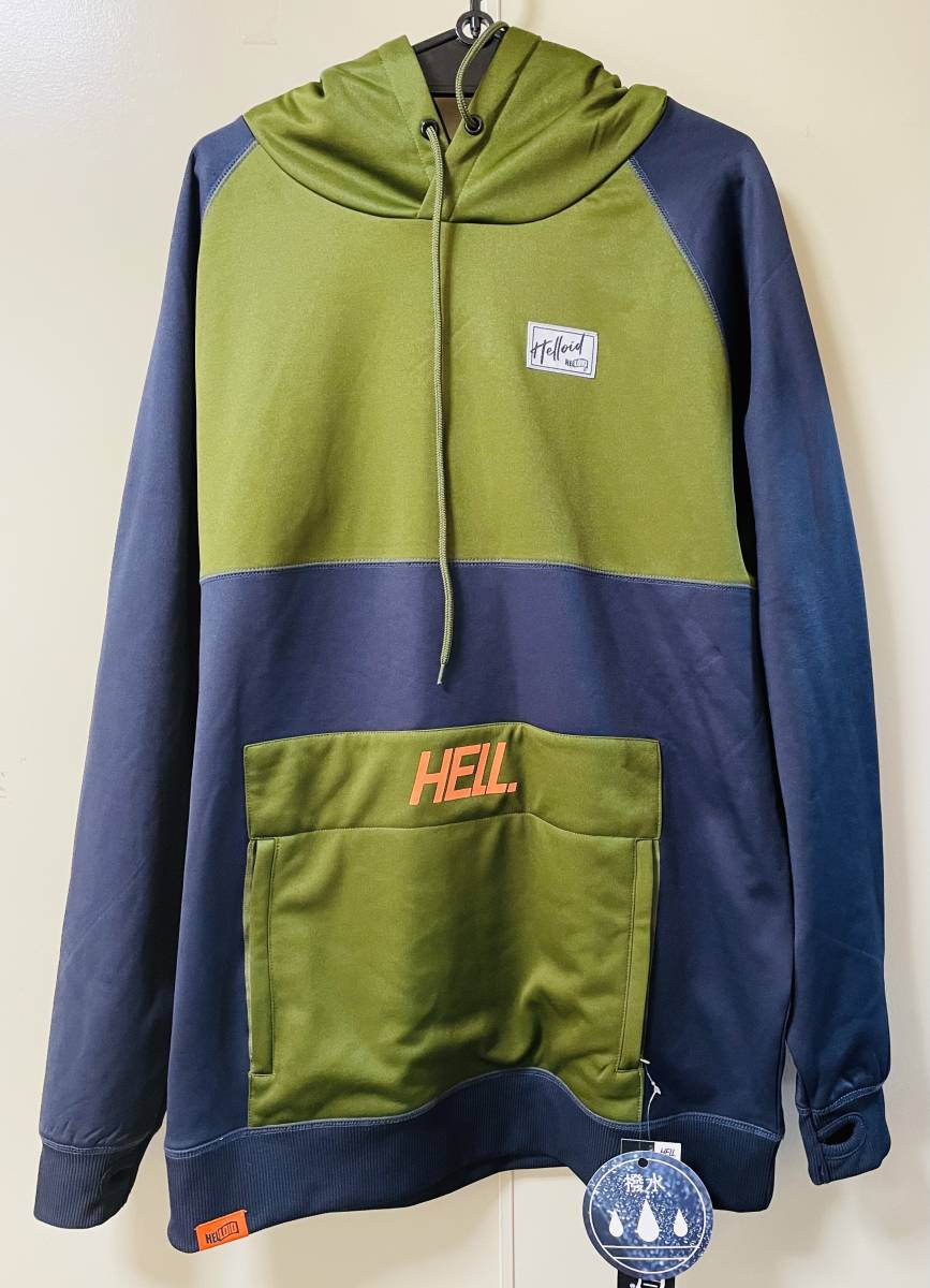 ☆23モデル・即決☆新品☆HELLOID BONDED HOODIE OLIVE オリーブネイビー Lサイズ 撥水パーカー ヘルロイド 耐水撥水大処分51%OFF_画像1