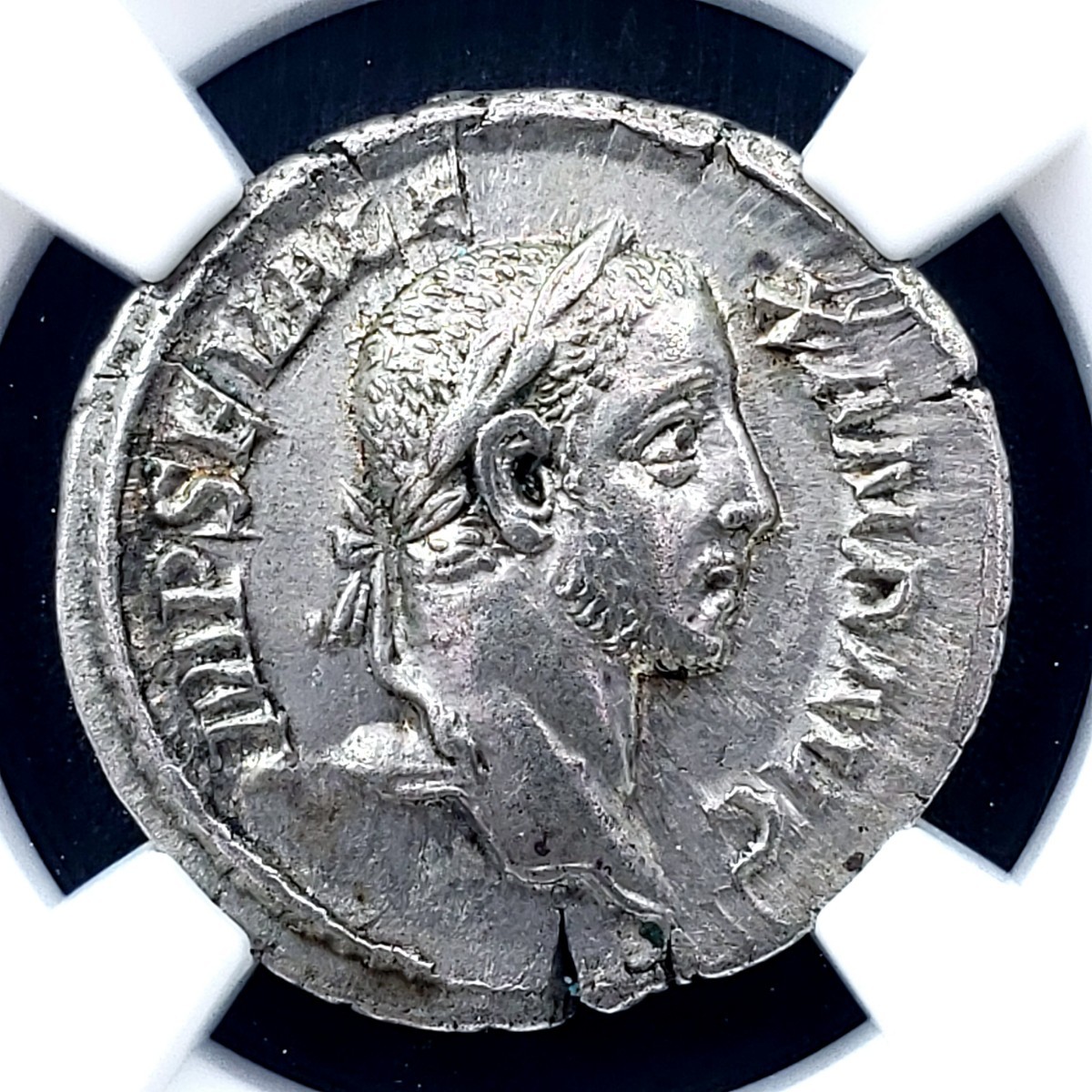 古代 ローマ帝国 セウェルス アレクサンデル帝 AD 222-235年 AR デナリウス 銀貨 シルバー NGC AU 準未使用 アンティーク コイン 西洋 古銭_画像1