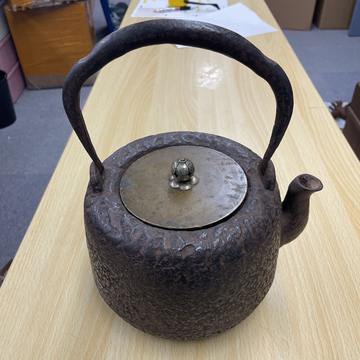 のため】 【希少品】胴体在銘 龍文堂 名人 鉄瓶 茶道具 銅蓋在銘 漏れ