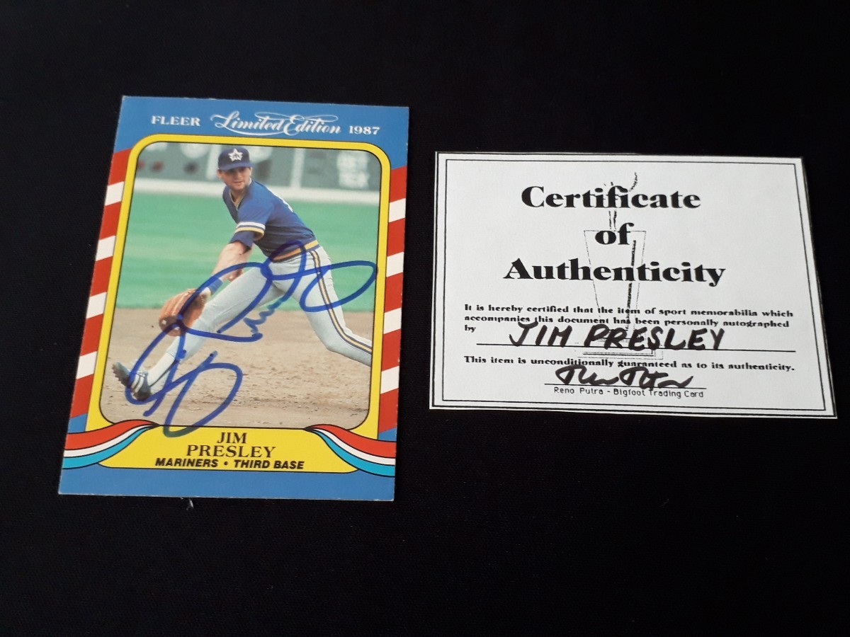 希少 MLB カード FLEER limited edition 1987 JIM PRESLEY ジム・プレスリー MARINERS NO.33 OF 44 サイン_画像1