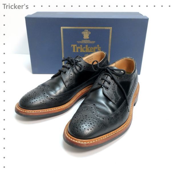 極美品 トリッカーズ Tricker's ウィングチップシューズ/M5164/英国製/ダイナイトソール ネイビー 8Fitting5（4934)