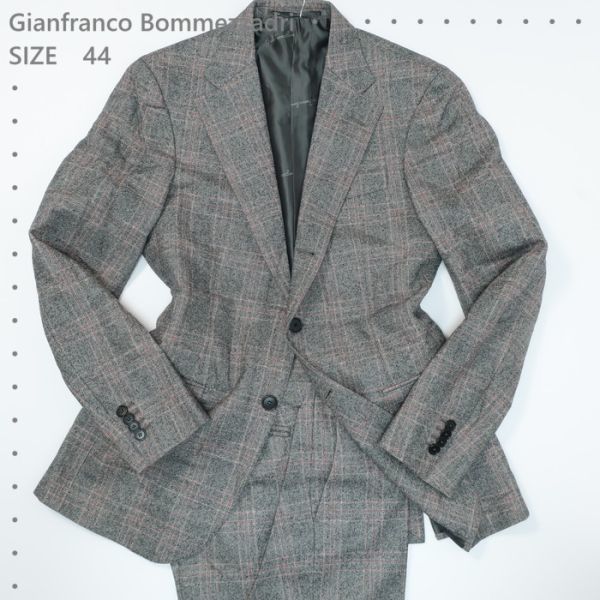 極美品 ジャンフランコボメザドリ Gianfranco Bommezzadri シングル3Bスーツ/秋冬カシミヤ混ウール/25万 グレー×レッド 44（4938)_画像1