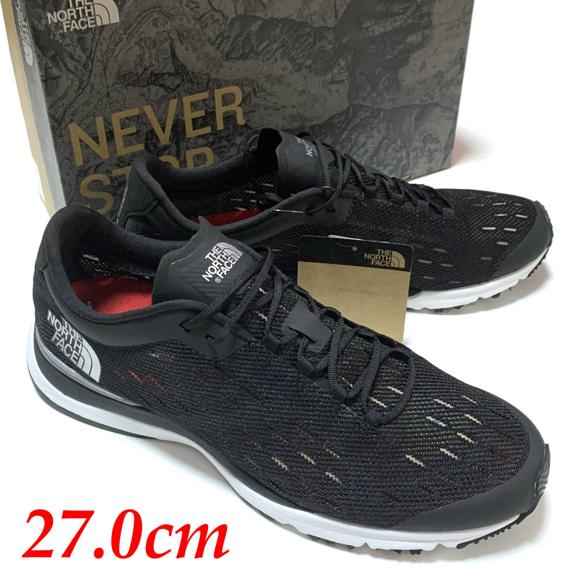  new goods box equipped 27.0cm North Face pinakru Racer running shoes NF51903 black Trail Ran land marathon Pinnacle Racer