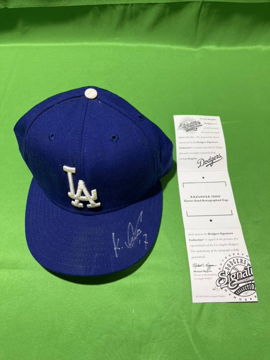 100%品質 MLB ドジャース 石井一久 #17 実使用 直筆サイン入り キャップ 帽子 ニューエラ 証明書付き 実使用、サイン入り