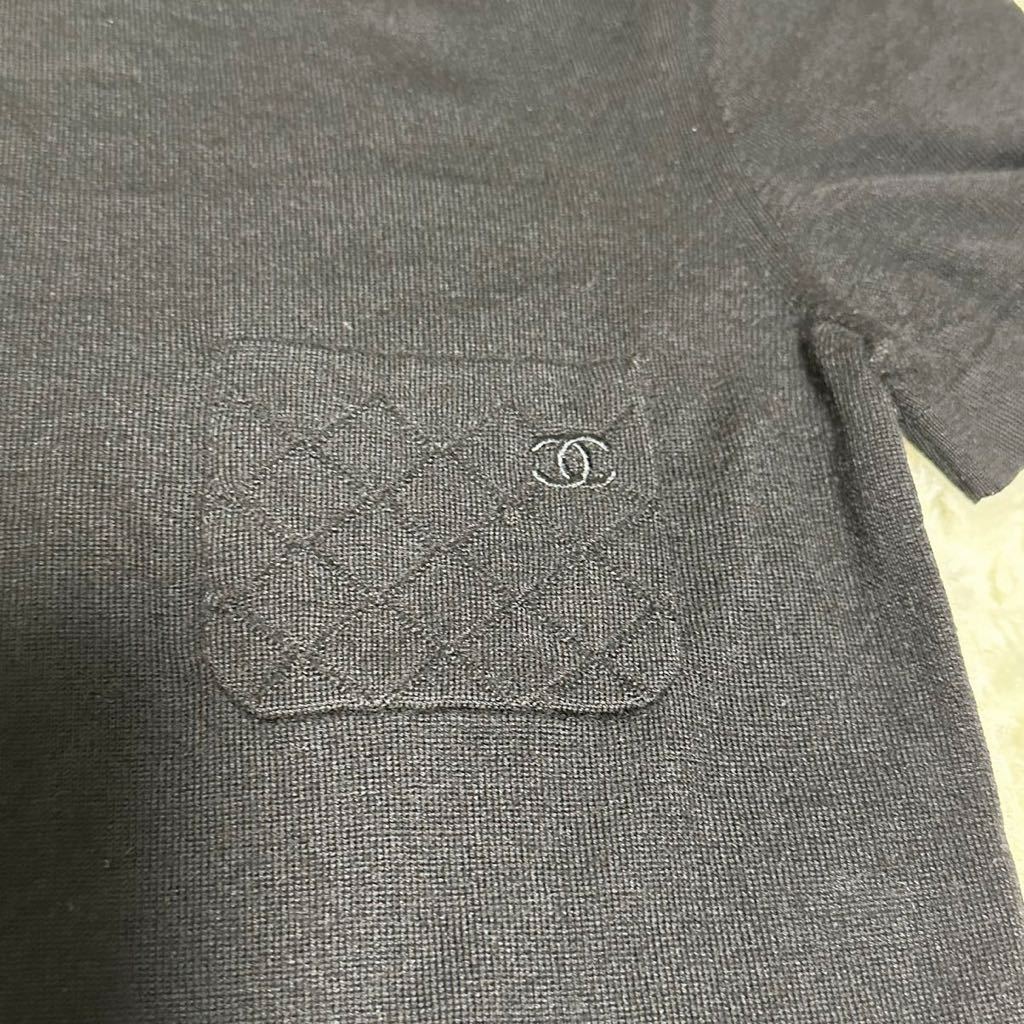 人気★ CHANEL シャネル ポケットTシャツ マトラッセ ココマーク カットソー ニットソー カシミヤ シルク混_画像7