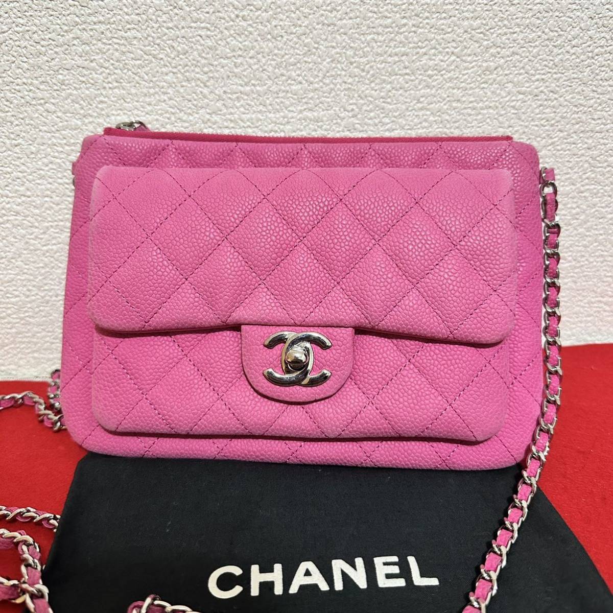 人気★ CHANEL シャネル マトラッセ チェーンショルダー ココマーク タールロック ショルダーバッグ ショルダーポーチ キャビアスキン_画像2