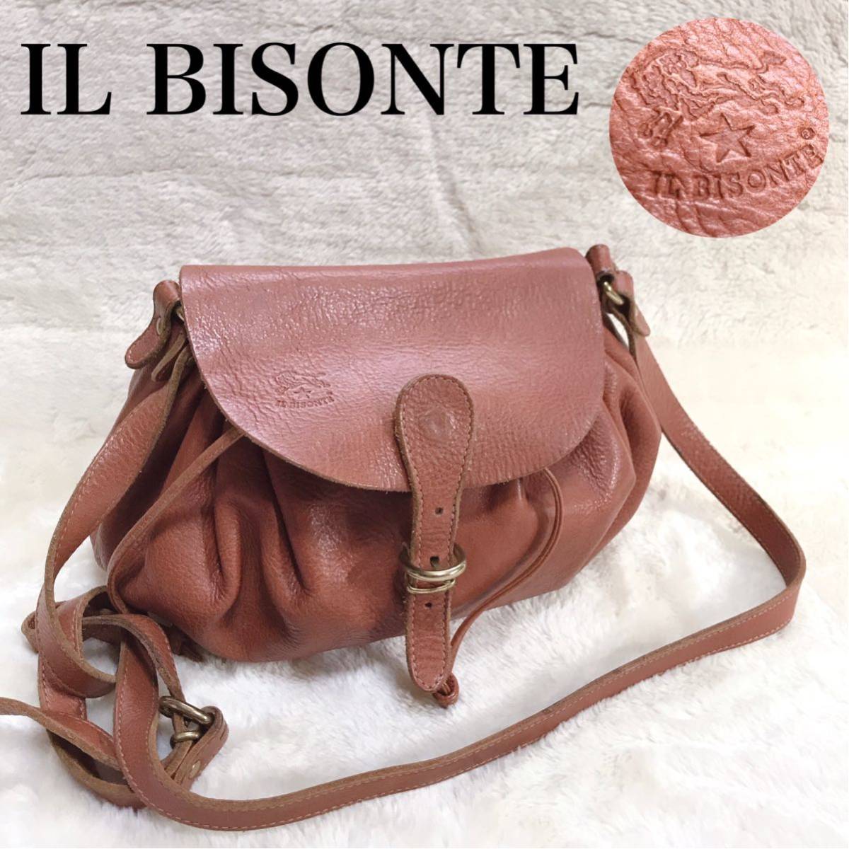 美品 IL BISONTE イルビゾンテ ギャザー ヤキヌメ ショルダーバッグ 斜めがけ クロスボディ レザー