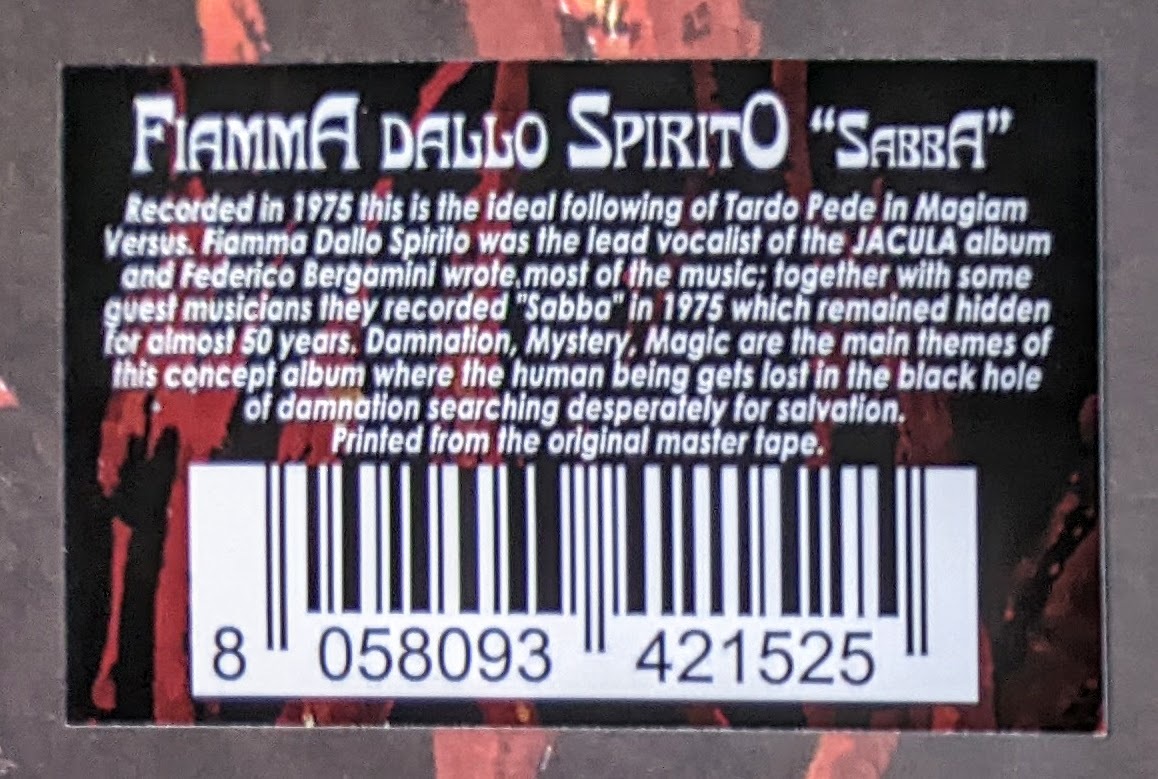 Fiamma Dallo Spirito (Lead vocalist of the Jacula ヤクラ -Tardo Pede in Magiam Versus) - Sabba 限定リマスター・アナログ・レコード_画像3