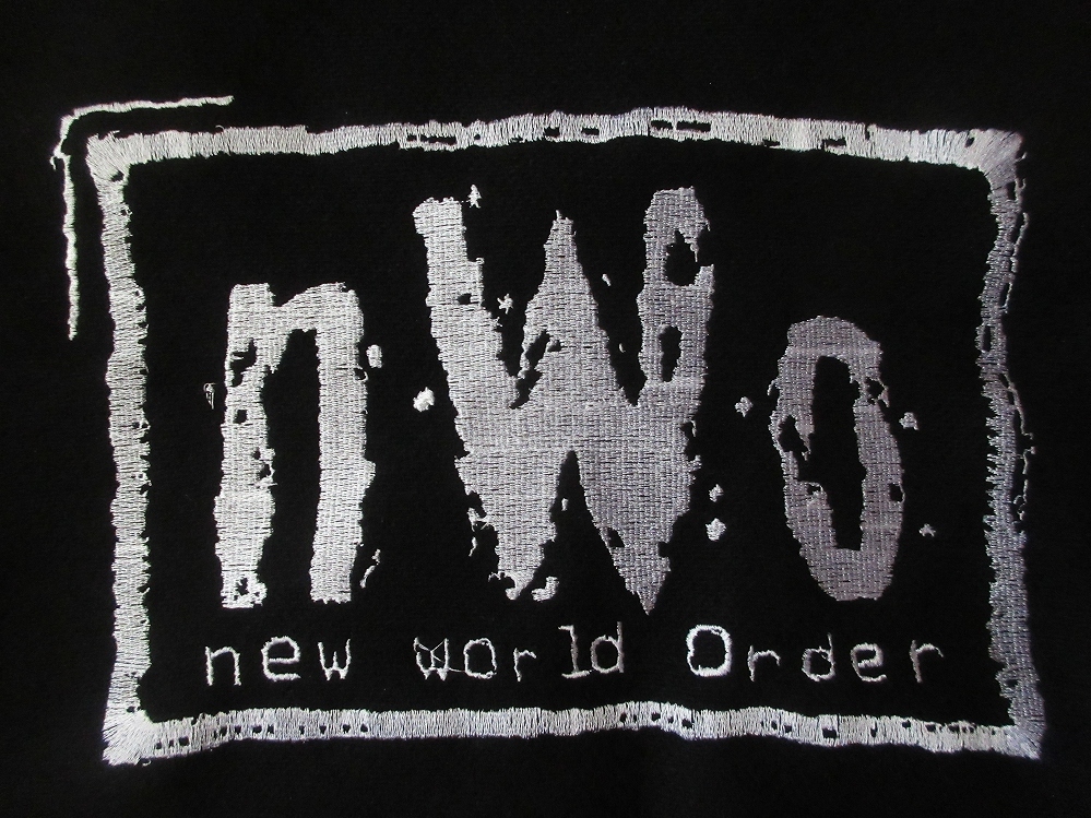 90\'s n.W.o Logo embroidery sleeve leather stadium jumper M black NWO Stadium jacket New World Order Hulk Hogan butterfly . regular .. wistaria .. Professional Wrestling 