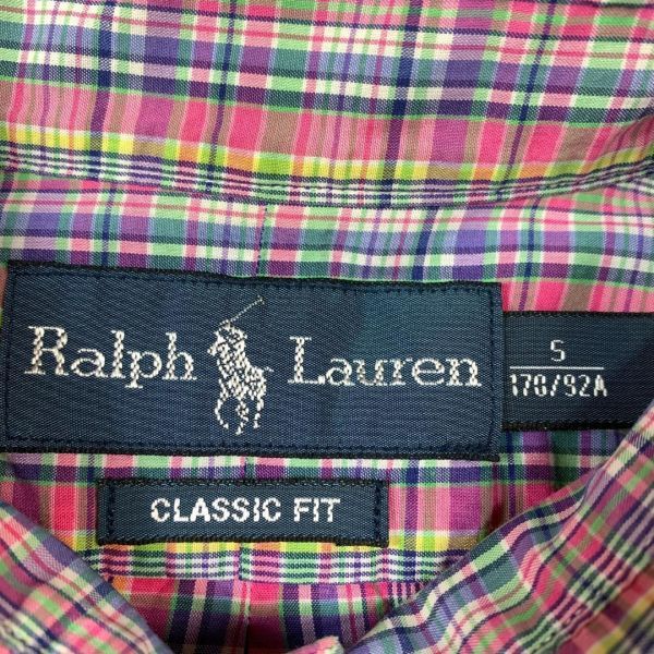 Ralph Lauren ラルフローレン 長袖チェックシャツ ワンポイント刺 コットン ピンク S B9332_画像5