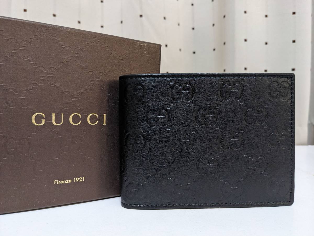 未使用品級】GUCCI/グッチシマ/折り財布/二つ折り/黒/ブラック/GG-