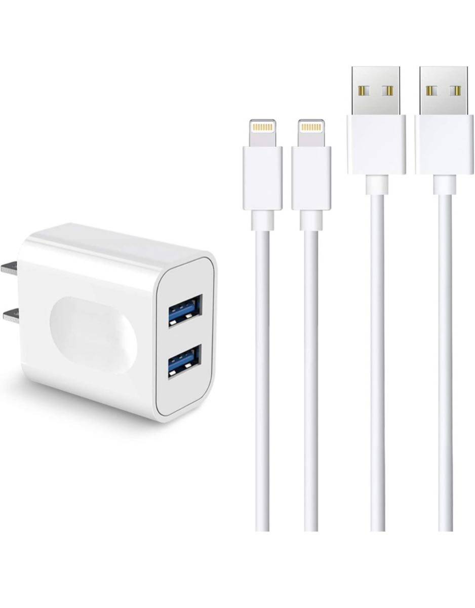 Phone 充電器 USB 充電器 2ポート 12W ACアダプターiPhone 充電ケーブル 1M 2本 【PSE認証済み/急速】 iPad 充電器ケーブル