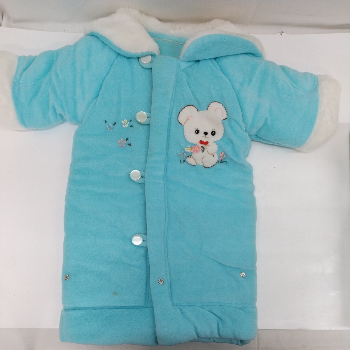 287 100 jpy start! Showa Retro blanket. like baby clothes Baby Wear baby wear .. san box attaching N738815 light blue 