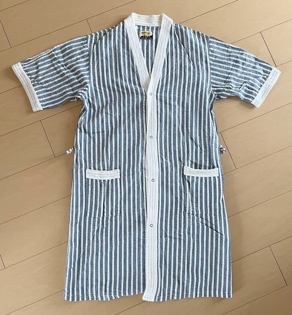 70s　pleetway EL TOGA　トガ　シャツワンピース　ストライプ柄　コットンガウン　パイル生地　スナップボタン　Lサイズ　レトロ　古着_画像1