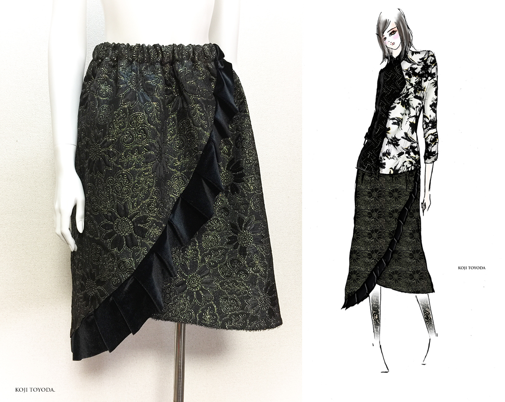 【1点もの・デザイン画付き】フリル付き金柄スカート（KOJI TOYODA）_画像1