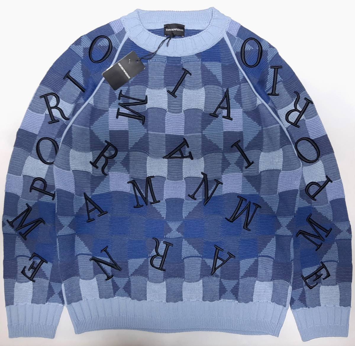 [ новый товар ] EMPORIO ARMANI Ran way модель становится [ мужской * вязаный ( свитер )]*2022-23 год осень-зима модель размер :M(48 соответствует ) * цвет : синий 
