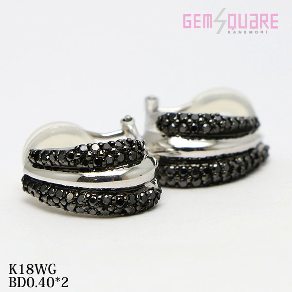 【値下げ交渉可】K18WG ブラックダイヤ デザインイヤリング BD0.40 6.4g 美品【質屋出店】
