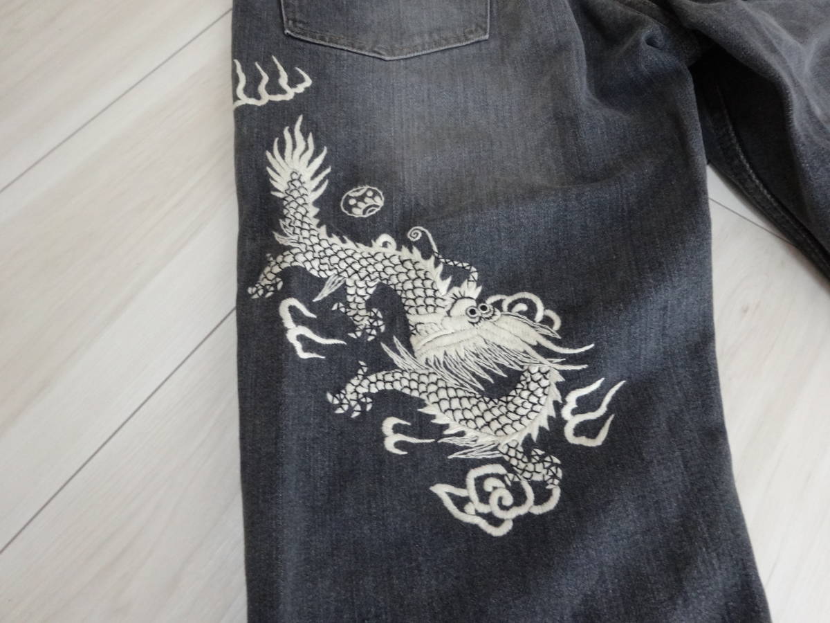 KEITA MARUYAMA HOMME ケイタ　マルヤマ オム　デニム　パンツ　黒　ブラック　龍　刺繍　サイズ０　日本製　綿　１００％　日本製　☆１☆_画像4