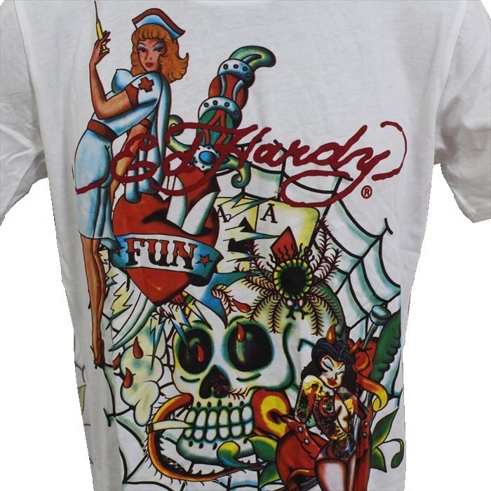 エドハーディー Ed Hardy メンズ半袖Tシャツ ホワイト Mサイズ M02ATH558 新品 白 スカル_画像2