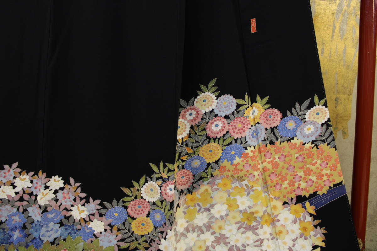  kimono now former times 4865 Special . kurotomesode . addition ... author [ pushed rice field regular .] work four season flower road length taking ... high kiji. pattern length 163cm