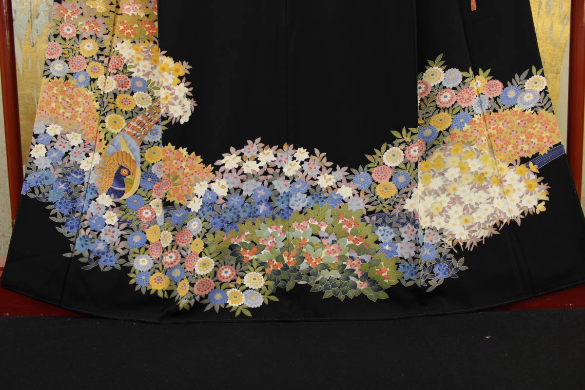  kimono now former times 4865 Special . kurotomesode . addition ... author [ pushed rice field regular .] work four season flower road length taking ... high kiji. pattern length 163cm