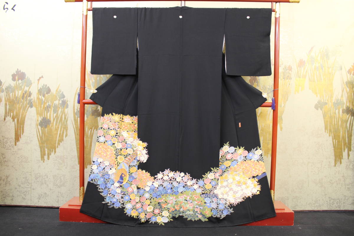  kimono now former times 4865 Special . kurotomesode . addition ... author [ pushed rice field regular .] work four season flower road length taking ... high kiji. pattern length 163cm