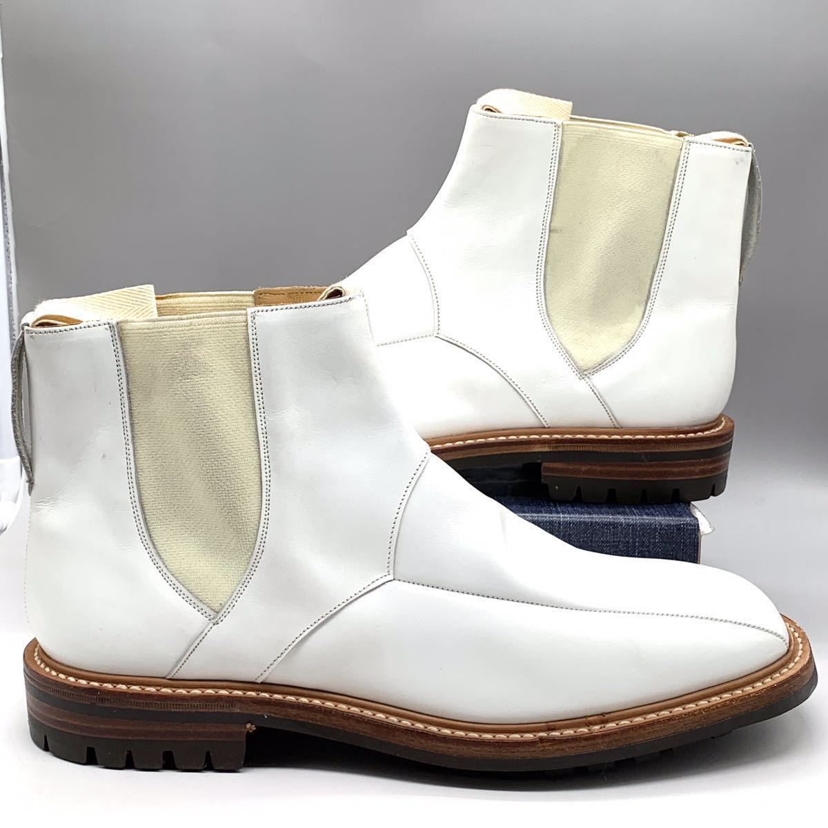 Tricker’s × Yohji Yamamoto M7304 ドレスシューズ サイドゴアブーツ コマンドソール スクエアトゥ レザー ホワイト  UK11 29cm 革靴