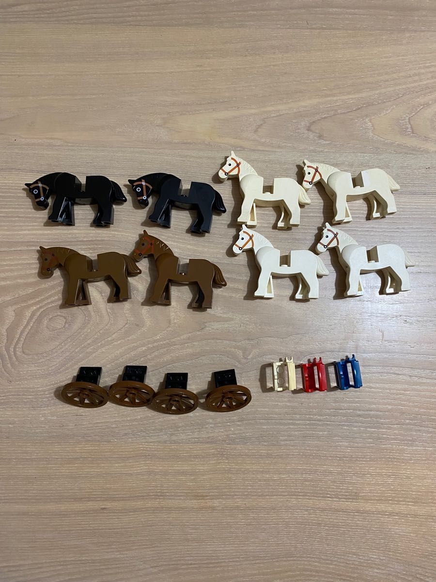 【旧レゴ】LEGO 正規品 馬 白馬 黒馬 茶色馬 馬車 車輪 鞍 セット オールド レゴ