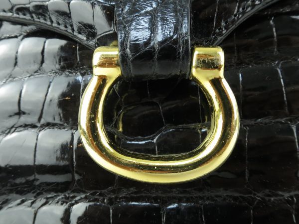レディース 高級皮革 クロコダイル ワニ革 ハンドバッグ ゴールド金具 お洒落な ブラックの画像8