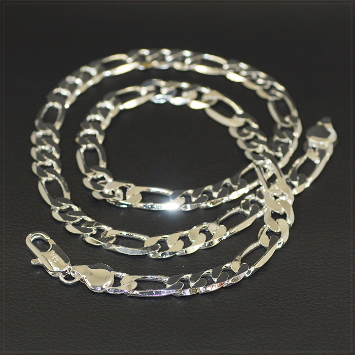 [NECKLACE] 925 Sterling Silver Plated シャイニング 6面カット フィガロ チェーン シルバー ネックレス 9.5x620mm (55g) 【送料無料】の画像5