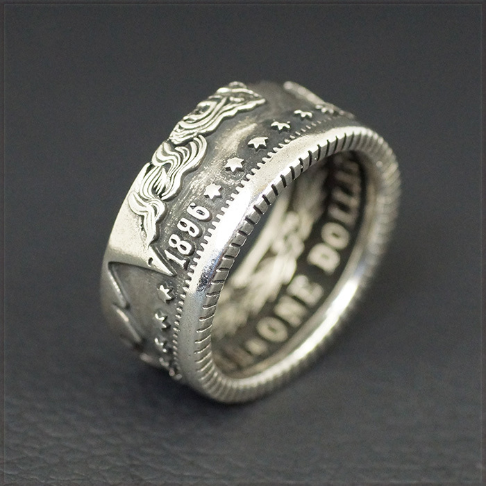 [RING] 1896 Morgan Silver Dollar アメリカ 1896年 モーガン ダラー 1ドル 銀貨 コイン 1＄ 通貨 デザイン リング 19号_画像6