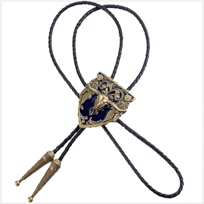 [Fashion] Bolo Tie ロングホーンカウスカル 牡牛 頭骨 Design カウボーイ ループタイ 紐ネクタイ レザーロープタイ ボロタイ 【送料無料】_画像4