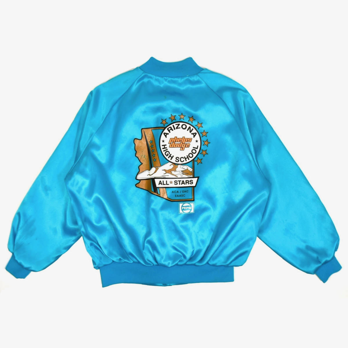 USA製 1980s West Ark Nylon stadium jumper XXL Blue ヴィンテージ ナイロンスタジャン 光沢 ブルー アリゾナ ペプシ