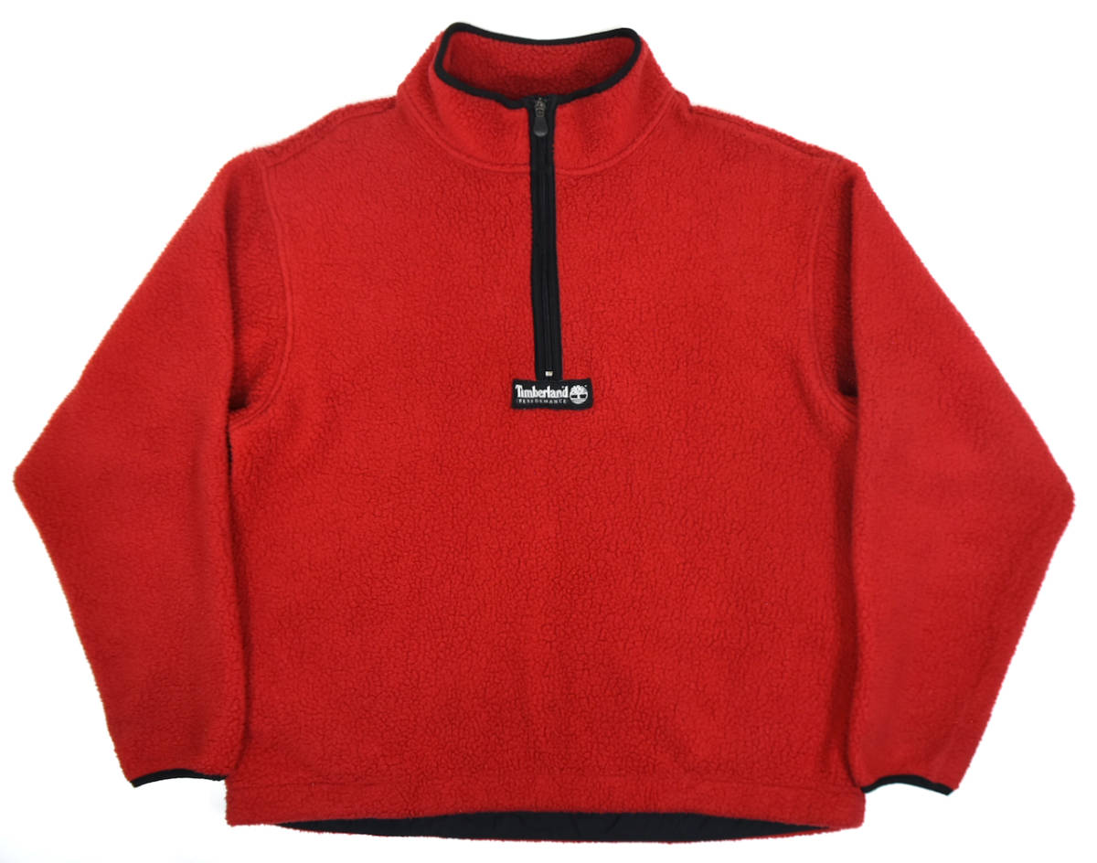 USA製 1990s Timberland Boa fleece pullover L Red オールド ティンバーランド ボアフリースプルオーバー レッド 赤