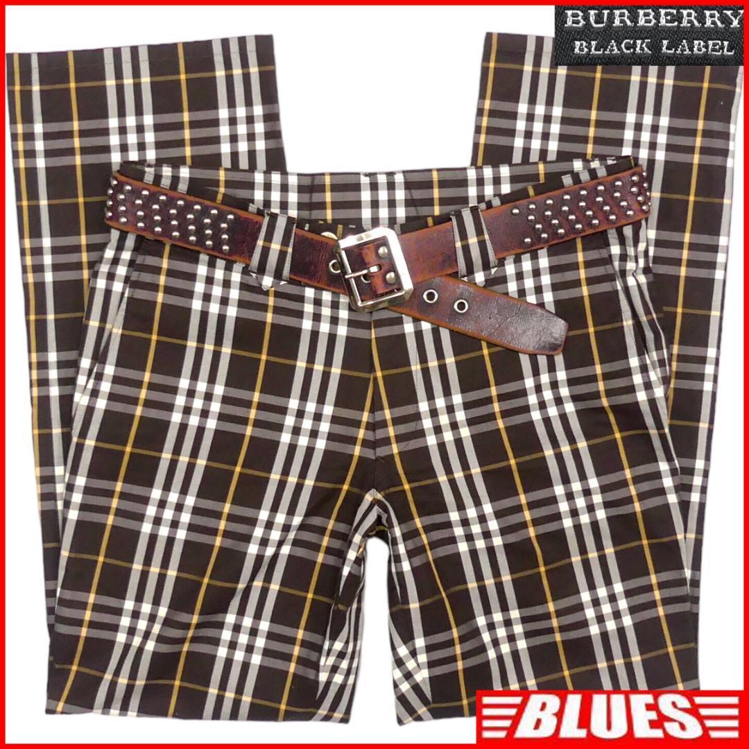 即決★BURBERRY BLACK LABE★W33位 ノバチェックパンツ 廃盤 バーバリーブラックレーベル メンズ 76 茶 三陽商会 ナイト刺繍