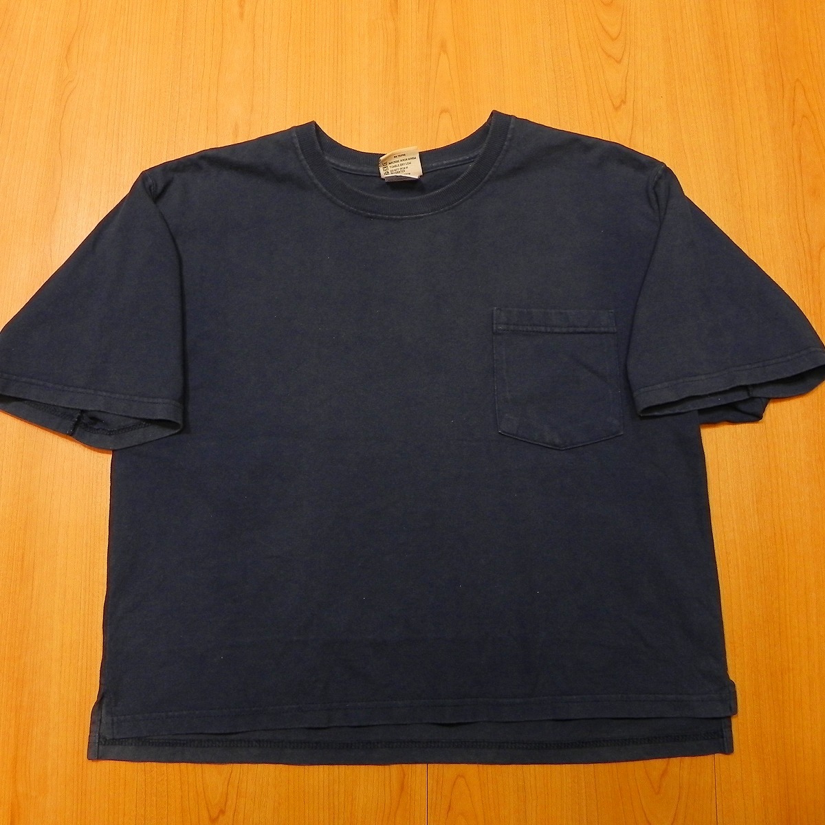 USA製 Goodwear ポケT ポケットTシャツ F★グッドウェア Made in USA 半袖Tシャツ 古着 ショート丈 紺色 ネイビー★即決★c_画像1