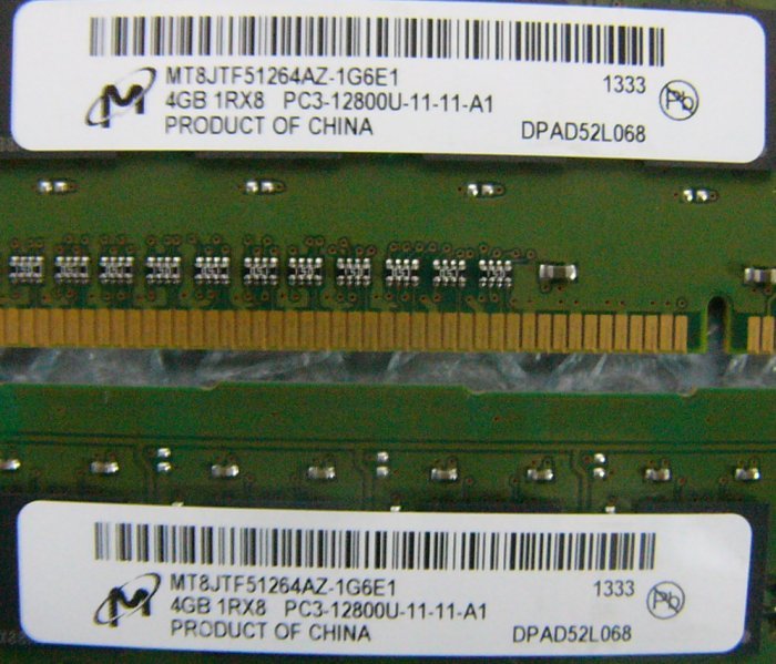 ve12 240pin DDR3 1600 PC3-12800U 4GB Micron 2枚 合計8GB _画像2
