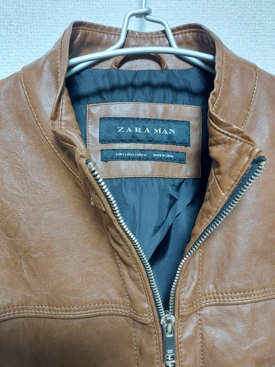 【最終お値下げ】お手入れ楽チン♪ ZARA フェイクレザー ライダースジャケットL(US) ブラウン