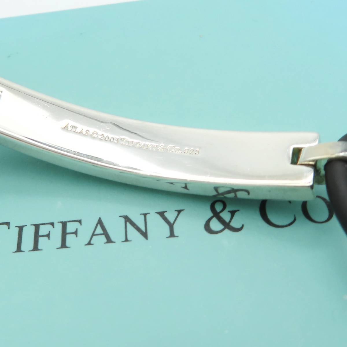 希少 美品 Tiffany&Co. ティファニー アトラス ブラック ラバー サーファー シルバー ブレスレット SV925 QQ55_画像5